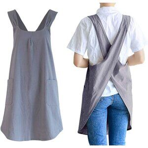 Soft Cotton Linen Apron Cross Back X-Shaped Japanese Style Pinafore Dress for Co